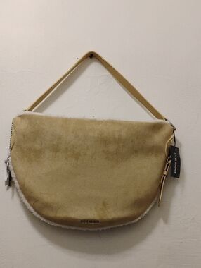 Steve Madden Tan Suede Shoulder Bag with Shearling Trim